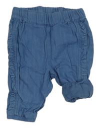 Modré podšité lehké kalhoty riflového vzhledu s volánky Topomini