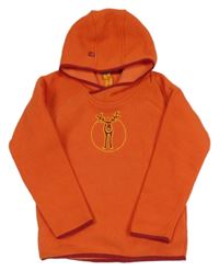 Oranžová fleecová mikina s losem a kapucí