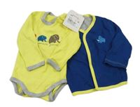 Nové - 2set - Limetkové body se slony + tmavomodrá propínací lehká mikina Topomini