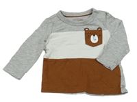 Sivo-bielo-hnedé tričko s vreckom s medvěďom C&A