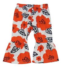 Bielo-červené kvetované ľahké hippie nohavice PatPat