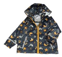 Tmavomodrá nepromokavá bunda s velrybami a rybkami a kapucňou Lupilu