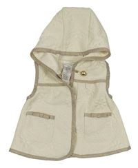 Smotanová prešívaná podšitá vesta s kvetmi a kapucňou Max Studio