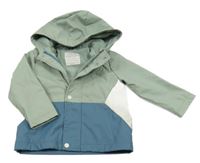 Zelenošedo-modro-biela nepromokavá lehce zateplená bunda s kapucňou Primark