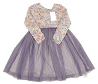 Nové - Bílo-levandulové bavlněno/tylové šaty s květinami Leigh Tucker