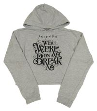 Sivá melírovaná crop mikina s nápisom a kapucí - Friends