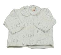 Biela podšitá mikina s nápismi a golierikom