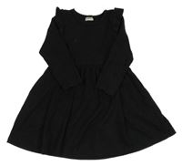 Čierne rebrované bavlnené šaty s volánikmi F&F