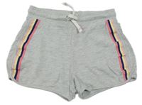 Sivé melírované teplákové kraťasy s pruhmi Alive