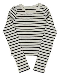 Bielo-čierne pruhované rebrované crop tričko H&M