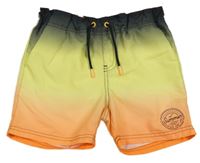 Černo-žluto-neonově oranžové ombré plážové kraťasy s nápisem Name it