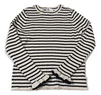 Béžovo-čierny pruhovaný rebrovaný sveter H&M