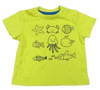 Neónově zelené tričko s rybkami Topomini