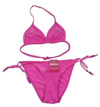 Neónově ružové dvoudílné plavky s kamienkami New Look