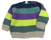 Tmavomodro-zeleno-fialovo-neónový pruhovaný sveter H&M