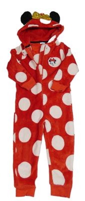 Červeno-biela bodkovaná á plyšová kombinéza s kapucí - Minnie zn. Disney
