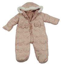 Světlerůžová šusťáková zimní kombinéza s hvězdičkami a kapucí Matalan