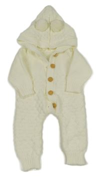 Smotanová pletená vzorovaná kombinéza s kapucňou