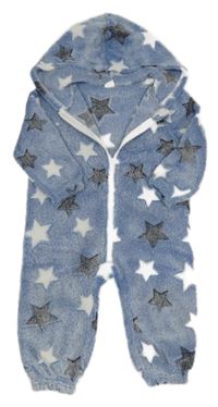 Modrá chlpatá kombinéza s hviezdami a kapucňou Shein