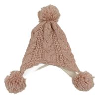 Svetloružová pletená podšitá čapica s bambulemi