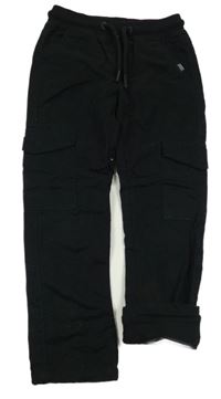 Černé plátěné podšité kalhoty s kapsami Dopodopo