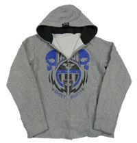 Sivá prepínaci mikina s potlačou a kapucňou