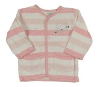 Bielo-ružová pruhovaná zamatová podšitá prepínaci mikina s opicou