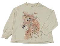 Smotanová ľahká mikina s jednorožcem z flitrů Next