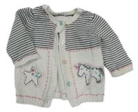 Bílo-šedý propínací svetr s jednorožcem a hvězdou F&F