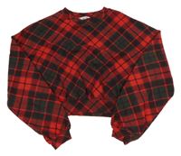 Červeno-tmavozelená kockovaná crop ľahká mikina H&M