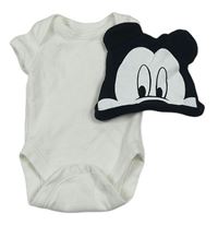 2set - Bílé body + černá bavlněná čepice - Mickey