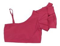 Ružový crop top s volánikmi a volným ramenem