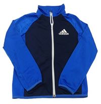 Tmavomodrá sportovní propínací mikina s logem Adidas