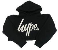 Čierna crop mikina s logom a kapucňou Hype