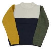 Tmavomodro-bielo-zeleno-žltý sveter Primark
