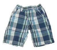 Tmavomodro-bielo-zelené kockované plátenné kraťasy C&A