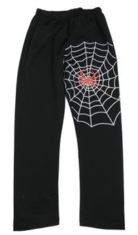 Černé lehké tepláky s pavoukem a pavučinou 