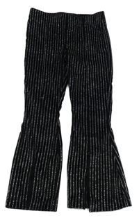 Čierno-strieborné trblietavé zamatové flare legíny Dunnes Stores