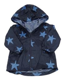 Tmavomodrá šušťáková jarná bunda s hviezdami a kapucňou F&F