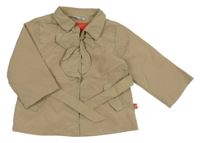 Béžový šusťákový jarní kabátek s volánikmi a opaskom