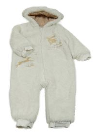 Smotanová chlpatá zateplená kombinéza s králíčky a kapucňou Tu