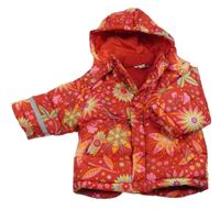 Červeno-farebná kvetovaná šušťáková zimná bunda s kapucňou H&M