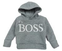 Sivá mikina s nápisom a kapucňou