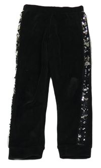 Čierne plyšové tepláky s pruhy z flitrů Little kids