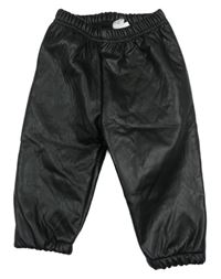 Černé koženkové zateplené cuff kalhoty Shein