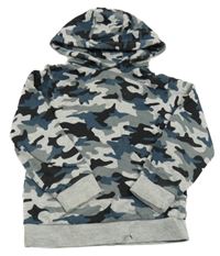 Sivo-modro-čierna army mikina s kapucňou