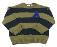 Khaki-tmavomodrý pruhovaný svetr s písmenem Zara