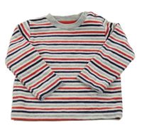 Bielo-sivo-červeno-tmavomodrá pruhovaná zamatová mikina C&A