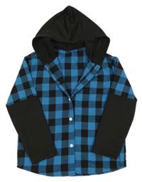 Modro-černá kostkovaná košile s kapucí Shein