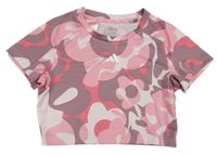 Růžovo-fialové vzorované sportovní crop tričko s logem Adidas